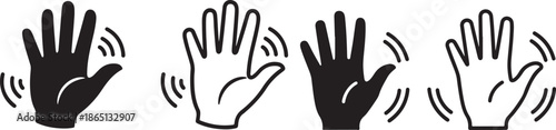 Waving hand icon set. Hand gestures for hello, welcome, bye, and goodbye. Friendly greeting gesture symbols. Stock vector illustration