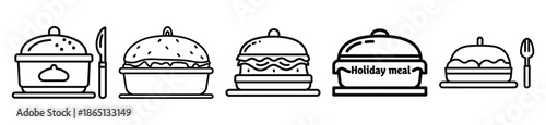 holiday meal food outline icon collection. Vector illustration