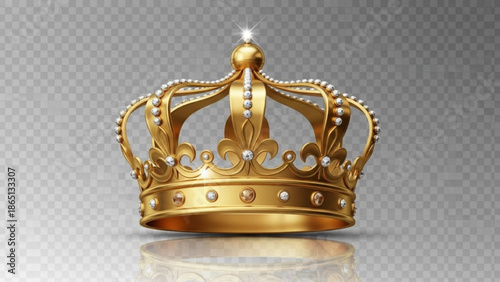 Golden crown with jewels on a transparent background, symbolizing royalty and luxury, fit for a king or queen in a regal setting