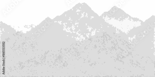 Minimalist gray mountain range illustration with textured foreground and peak details