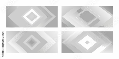 Four grayscale abstract geometric patterns featuring nested squares and rectangles