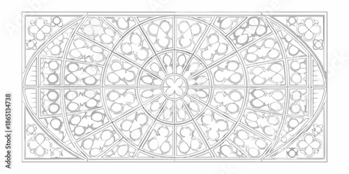 Intricate gothic rose window design a detailed architectural line art illustration