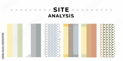 Visual site analysis with various patterned swatches and a muted color palette