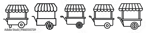 street food cart food outline icon collection. Vector illustration