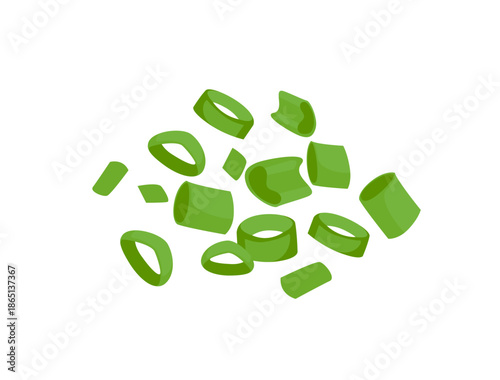 Heap of fresh cut green onion isolated on white background. Vector cartoon flat illustration. 