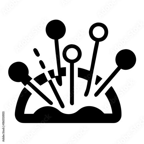 Pincushion with assorted sewing pins for tailoring and craft projects icon