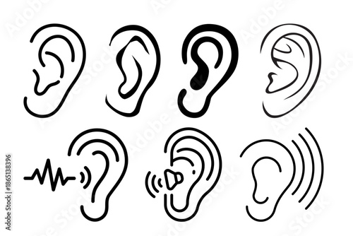 Human ear and hearing sense icons collection