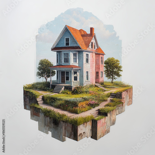 Floating House Island Concept Illustration