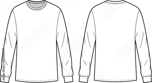 CAD streetwear flat vector illustration of professional technical clothing templates featuring crew neck t-shirts, long sleeve shirts, button downs, and shorts