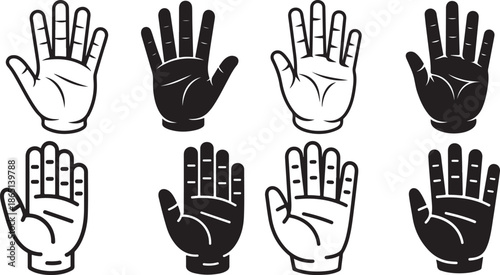 black and white boxing glove illustrations in different styles and positions