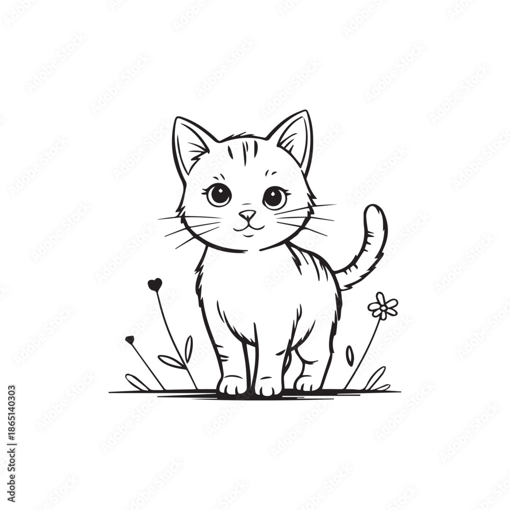 Obraz premium Simple Black and White Animal Line Art for Kids Coloring Book