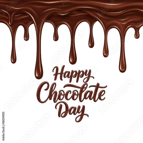 Happy chocolate day celebration with melted chocolate isolated on transparent background
