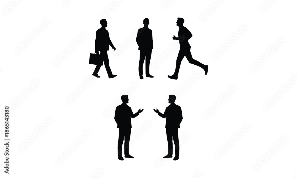 Fototapeta premium Modern Human Activity Silhouettes – Standing, Walking, and Running