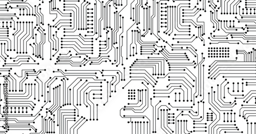 Geometric Technology Network Line Art. Abstract Computer Circuit Maze Design. Minimalist Tech Circuit Background