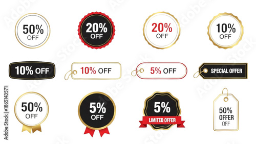 Discount Badge Collection, Sale Icons, Graphic Design, Clear Layout, Promotional Elements