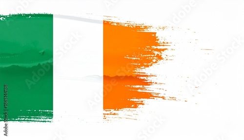 Artistic Ireland Flag with Green White and Orange Paint Brush Strokes - Irish National Symbol