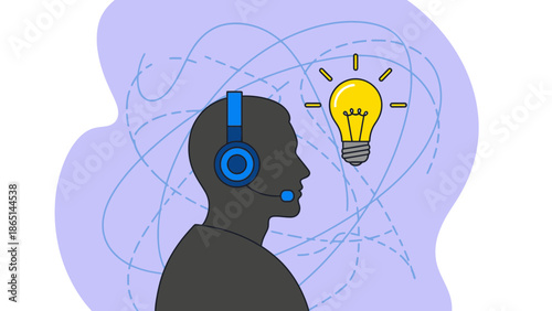 A megaphone emitting sound waves is depicted in a graphic illustration surrounded by abstract shapes and stars.