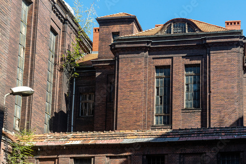 Abandoned brick industrial building exterior
