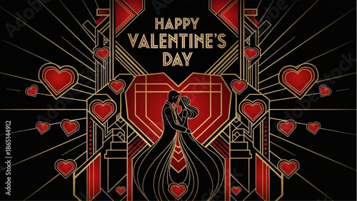 Valentine's Day Celebration Couple Romance Graphic Art with Hearts and Elegant Design