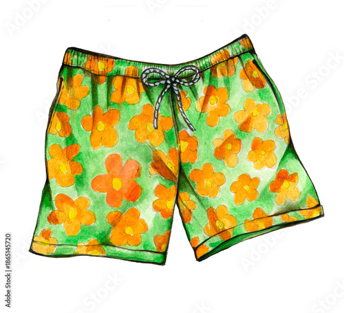 Grüne Shorts mt Blümchenmuster isoliert