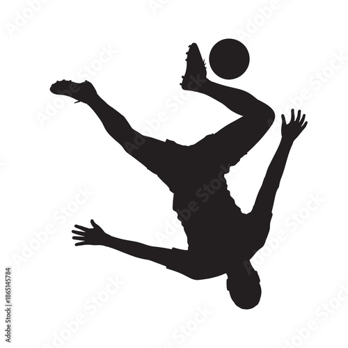 A dynamic silhouette of a soccer player executing a spectacular bicycle kick