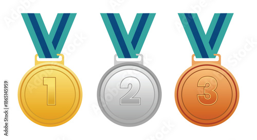 gold silver and bronze medals on ribbons for 1st 2nd and 3rd place winners competition