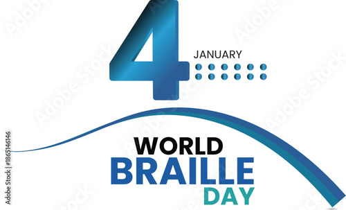 World Braille Day concept with number four and tactile braille dots on white background