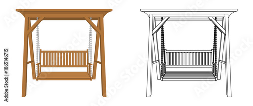 wooden swing bench vector illustration isolated on white background.