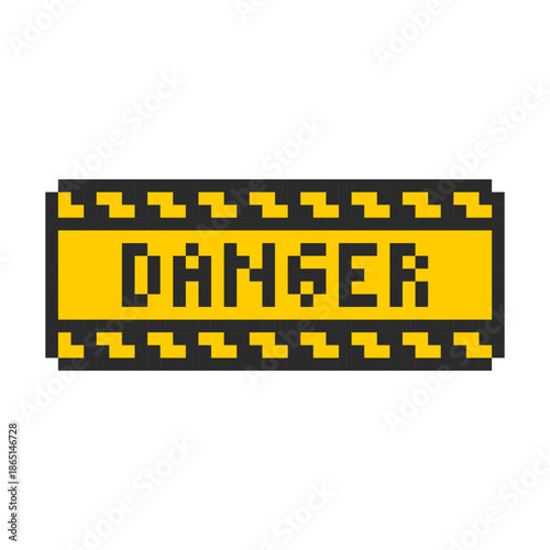 Danger sign pixel. Caution warning of danger 8 bit message interface. Warning - notice window in 8-bit style.