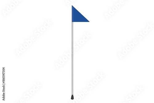 Blue golf flagstick marking hole on course with pennant, sport equipment ready for game, transparent background