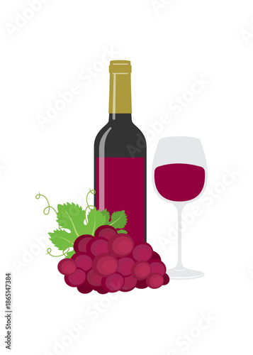 Red Wine Bottle with Fresh Grapes Stock Illustration