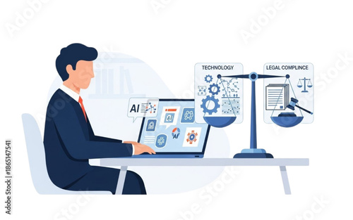 Artificial Intelligence and Legal Compliance Balance with Business Technology Concept Illustration