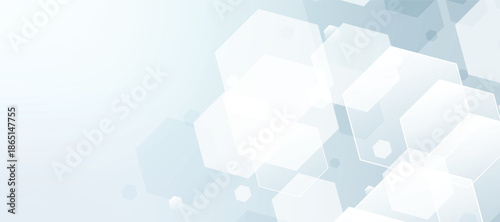 Abstract blue hexagonal pattern with soft gradients medicine and science concept background. Geometric medical cross horizontal banner.