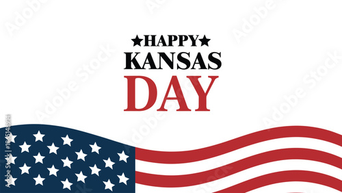 Happy kansas day typography design with united states flag elements isolated on light background representing state celebration, patriotism and american culture