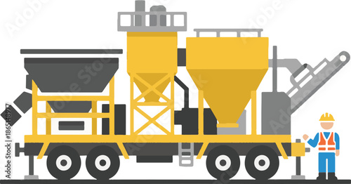 mobile asphalt mixing plant or complex industrial crushing machinery on a trailer