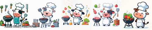 cute cow vector grilling meat