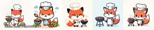 cute fox vector grilling meat
