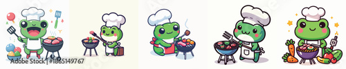 cute frog vector grilling meat