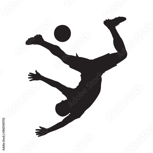 Silhouette of a soccer player performing a bicycle kick on a white background