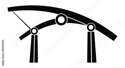 A simple black and white illustration of an arched bridge structure with supporting pillars silhouette