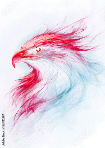 Majestic Eagle Profile with Abstract Ethereal Flowing Red and Blue Colors