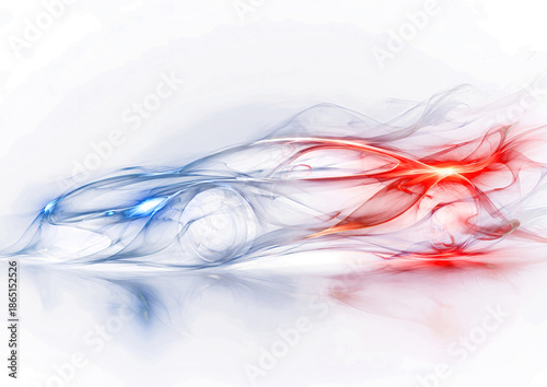 Futuristic Sport Car Concept with Abstract Ethereal Flowing Blue and Red Colors
