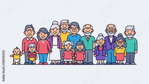 Diverse Family Generations Standing Together In A Group Portrait.