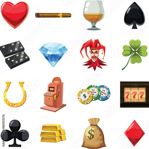 Casino icons set symbols, cartoon style