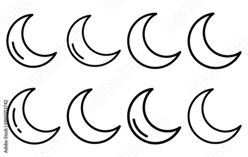 romantic moonlight date line icon set. Simple outline collection for valentines day. Editable stroke vector illustration black outline shape on transparent background.