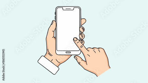 Hand holding and touching a blank screen smartphone.