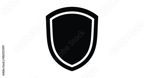 A striking black shield icon with a classic design beautifully rendered as a bold silhouette