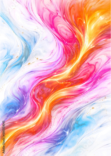 Abstract colorful background with bright rainbow waves and fractal swirls featuring a digital motion effect on a vibrant texture pattern