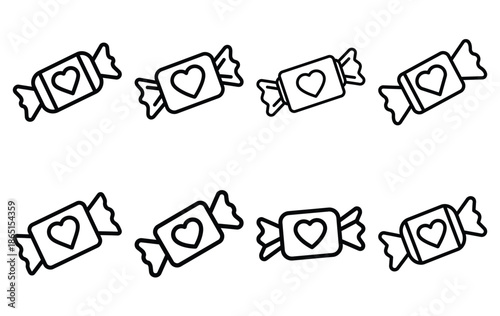 valentine candy gift line icon set. Simple outline collection for valentines day. Editable stroke vector illustration black outline shape on transparent background.