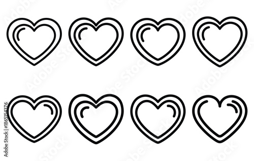 valentine candy heart line icon set. Simple outline collection for valentines day. Editable stroke vector illustration black outline shape on transparent background.